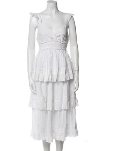 Pre-owned Cleobella V-neck Midi Length Dress In White