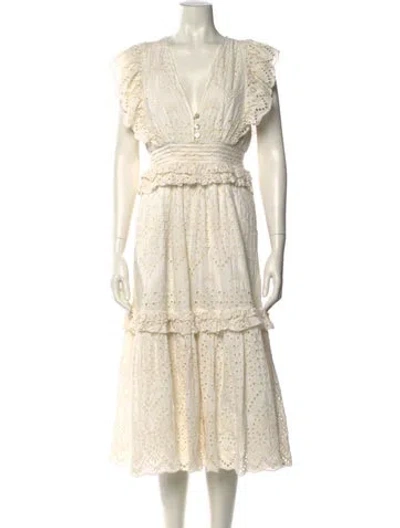 Pre-owned Cleobella V-neck Midi Length Dress In White