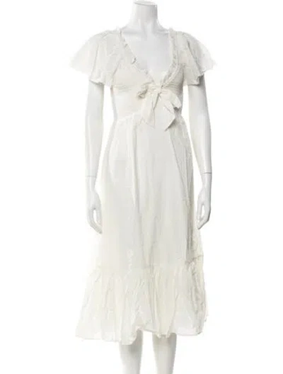 Pre-owned Cleobella V-neck Midi Length Dress In White