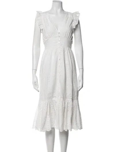 Pre-owned Cleobella V-neck Midi Length Dress In White