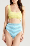 Cleonie Aquatic Colorblock Cutout One-piece Swimsuit In Sunshine Azure Stripe