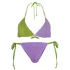 Cleonie Bells Kini Top &amp; Peninsula Bottom In Lilac/chartreuse In Multi