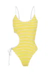 Cleonie Cascade Maillot Sunshine Stripe Yellow Swimsuit | One Size Fit Crinkle Fabric | Side Cut Out One Pie In Yellow