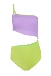 Cleonie Corrimal Maillot Lilac/chartreuse In Green