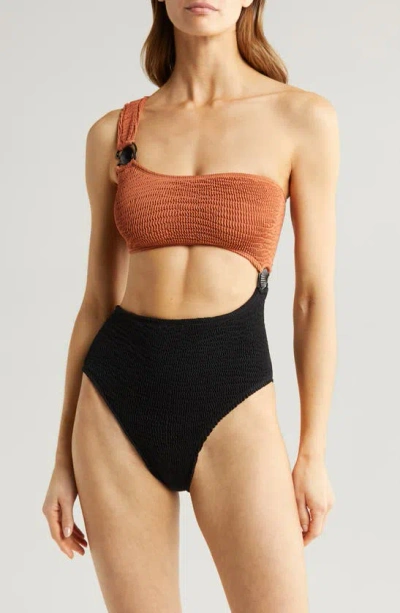 Cleonie Cutout One-shoulder One-piece Swimsuit In Espresso/ Noir