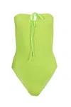 Cleonie Era Maillot Swimsuit | One Size Fit Crinkle Fabric | Strapless Bandeau One Piece | Stretchy Designer In Green