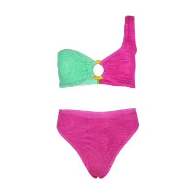 Cleonie Mermaid Kini Top &amp; Rainbow Bottoms Magenta/mint In Multi