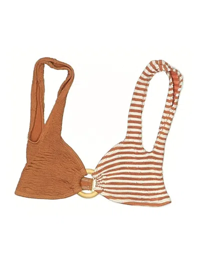 Pre-owned Cleonie Swimsuit Top Brown Stripes Pattern Swimwear
