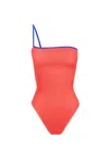 Cleonie Willow Maillot Swimsuit | One Size Fit Crinkle Fabric | Adjustable One Shoulder One Piece | Stretchy In Red