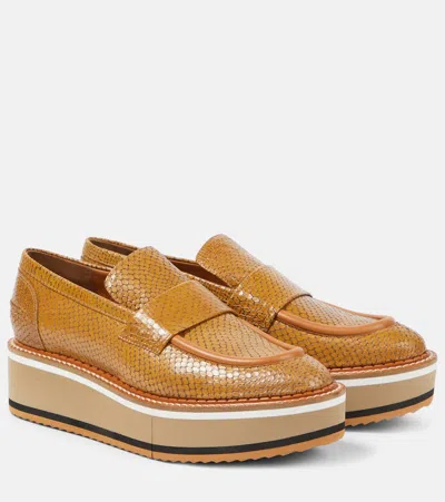 Clergerie Bahati Croc-effect Leather Platform Loafers In Brown