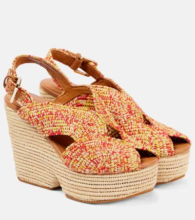 Clergerie Dolce Raffia Platform Sandals In Multicoloured