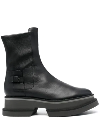 Clergerie Platform Sole Leather Ankle Boots In Black