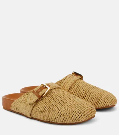 Clergerie Quinta Raffia Mules In Beige