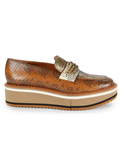 Clergerie Women's Bryanco Python-embossed Platform Loafers In Brown