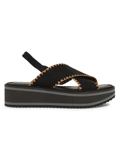 Clergerie Women's Freedom Stitch-trimmed Leather Platform Sandal In Black