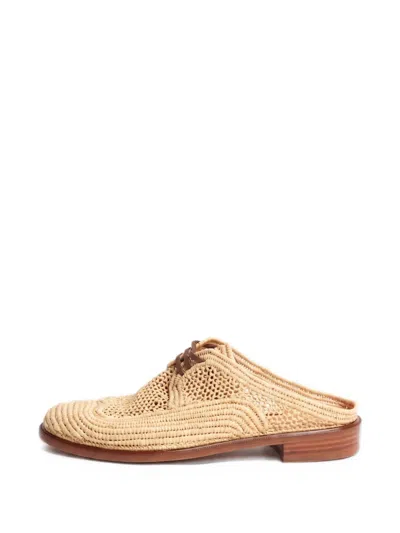Pre-owned Clergerie Woven Lace-up Mules In Neutrals
