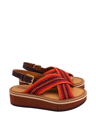 Pre-owned Clergerie Woven Platform Sandals In Orange