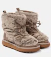 Clergerie Zeva Leather-trimmed Faux Fur Boots In Stone
