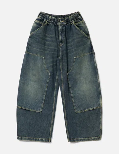 Clesste Vintage Dyed Selvedge Denim Double Knee Curved Worker Pants