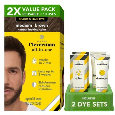 Cleverman 2x Pack Reusable Beard & Hair Dye Kit - Medium Brown In Transparent
