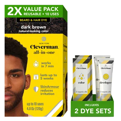 Cleverman Coarse & Coily Hair Reusable Beard & Hair Dye Kit - Dark Brown