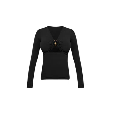 Cliche Reborn Women's Black Long-sleeved Blouse With Decorative Panel