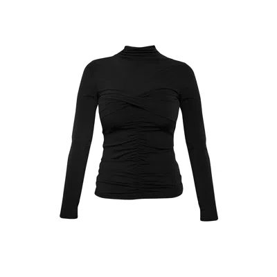 Cliche Reborn Women's Black Turtleneck Twist-front Long Sleeve Top