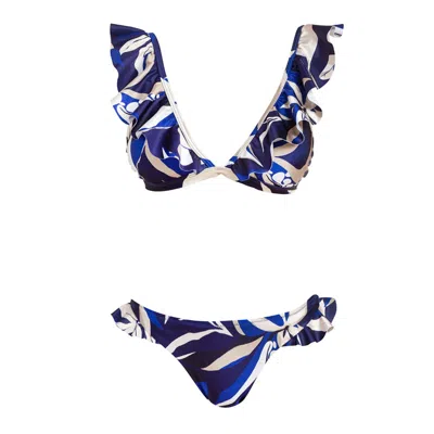 Cliche Reborn Women's Blue Mexico Padded Frill Triangle Bikini Set