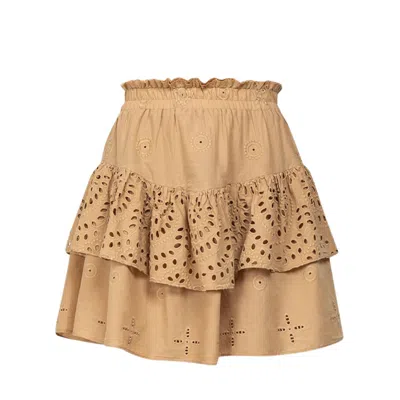 Cliche Reborn Women's Brown Beige Skirt With English Embroidery