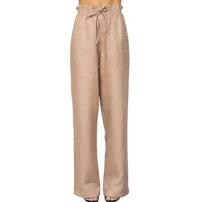 Cliche Reborn Women's Brown Long Linen Pants In Beige