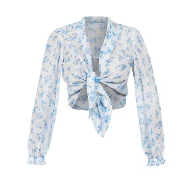 Cliche Reborn Women's Chiffon Shirt With Blue Spring Flowers
