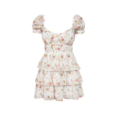 Cliche Reborn Women's Floral Dress With Flounces In White