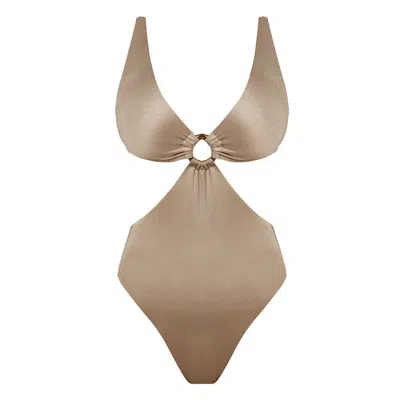 Cliche Reborn Women's Gold Toffee Cutout Ring Detail One Piece Swimsuit In Brown