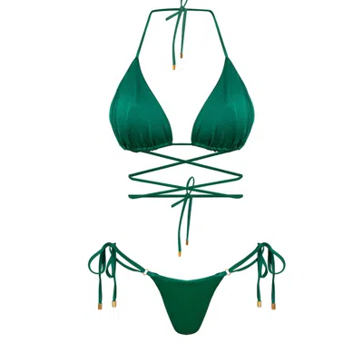 Cliche Reborn Women's Jolie Triangle Wrap Around Bikini Set In Green