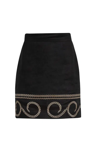 Cliche Reborn Women's Linen Embroidered Mini Skirt In Black