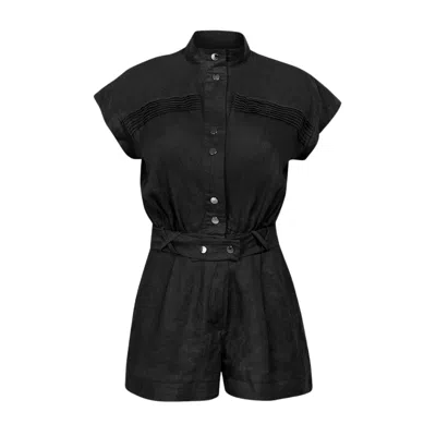 Cliche Reborn Women's Linen Jumpsuit With Shorts In Black