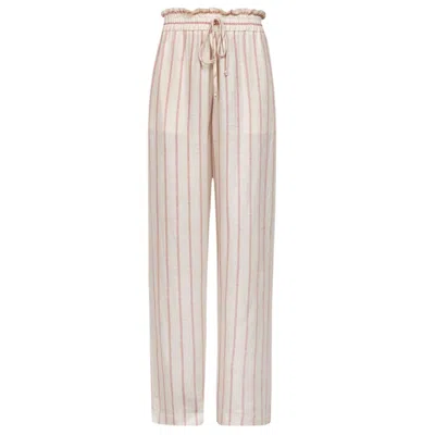 Cliche Reborn Women's Long Striped Linen Trousers In Gray