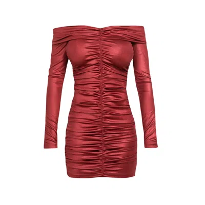 Cliche Reborn Women's Mini Off Shoulder Ruched Dress In Red