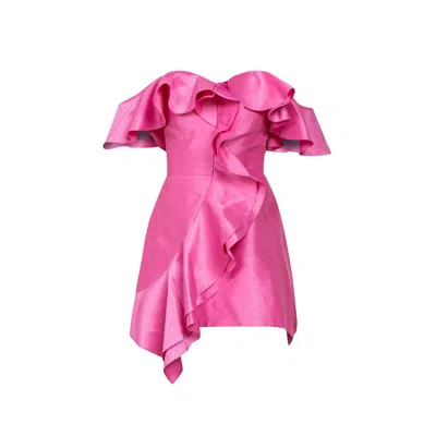 Cliche Reborn Women's Pink / Purple Mini Off Shoulder Dress With Ruffles In Pink
