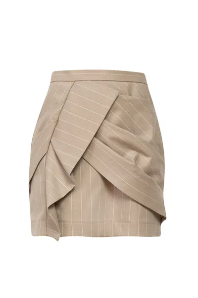 Cliche Reborn Women's Twill Pleated Asymmetric Mini Skirt In Brown