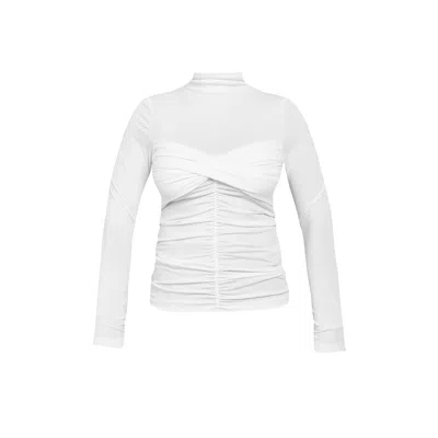 Cliche Reborn Women's White Turtleneck Twist-front Long Sleeve Top