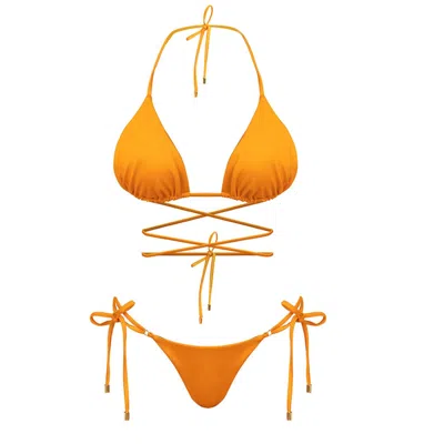 Cliche Reborn Women's Yellow / Orange Jolie Triangle Wrap Around Bikini Set In Orange In Yellow/orange