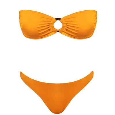 Cliche Reborn Women's Yellow / Orange Leyla Orange Bandeau Bikini Set With Ring Front In Yellow/orange