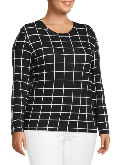 Cliché Women's Plus Windowpane Long Sleeve Top In Window Pane