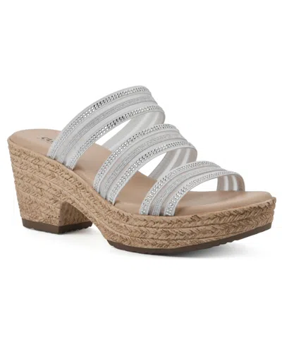 Cliffs By White Mountain Bianna Cork Wedge In Silver Met Mesh