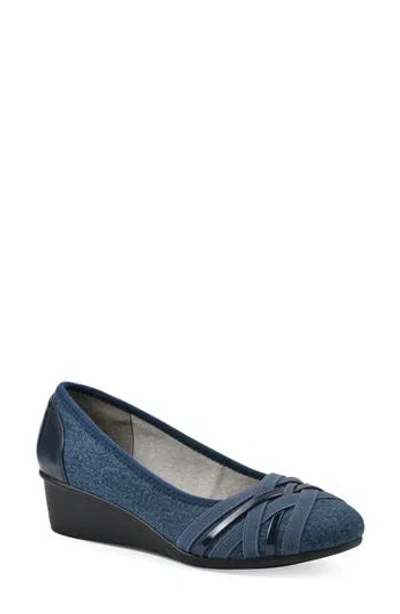 Cliffs By White Mountain Bowie Wedge Pump In Dark Blue Denim Fabric