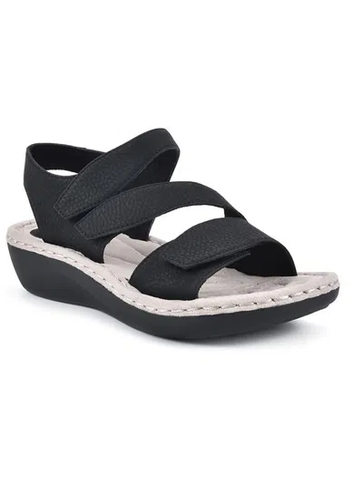 Cliffs By White Mountain Calibre Womens Faux Leather Open Toe Flat Sandals In Black
