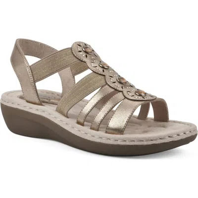 Cliffs By White Mountain Camryn Strappy Wedge Sandal In Gold/met/sueded