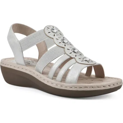Cliffs By White Mountain Camryn Strappy Wedge Sandal In Silver/met/sueded Smooth