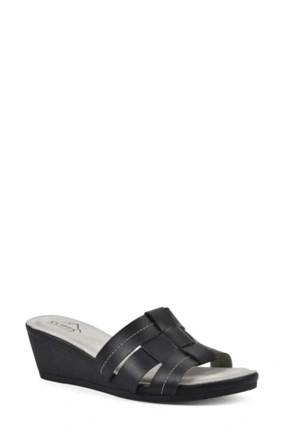 Cliffs By White Mountain Candyce Wedge Sandal In Black Burnished Smooth- Polyurethane